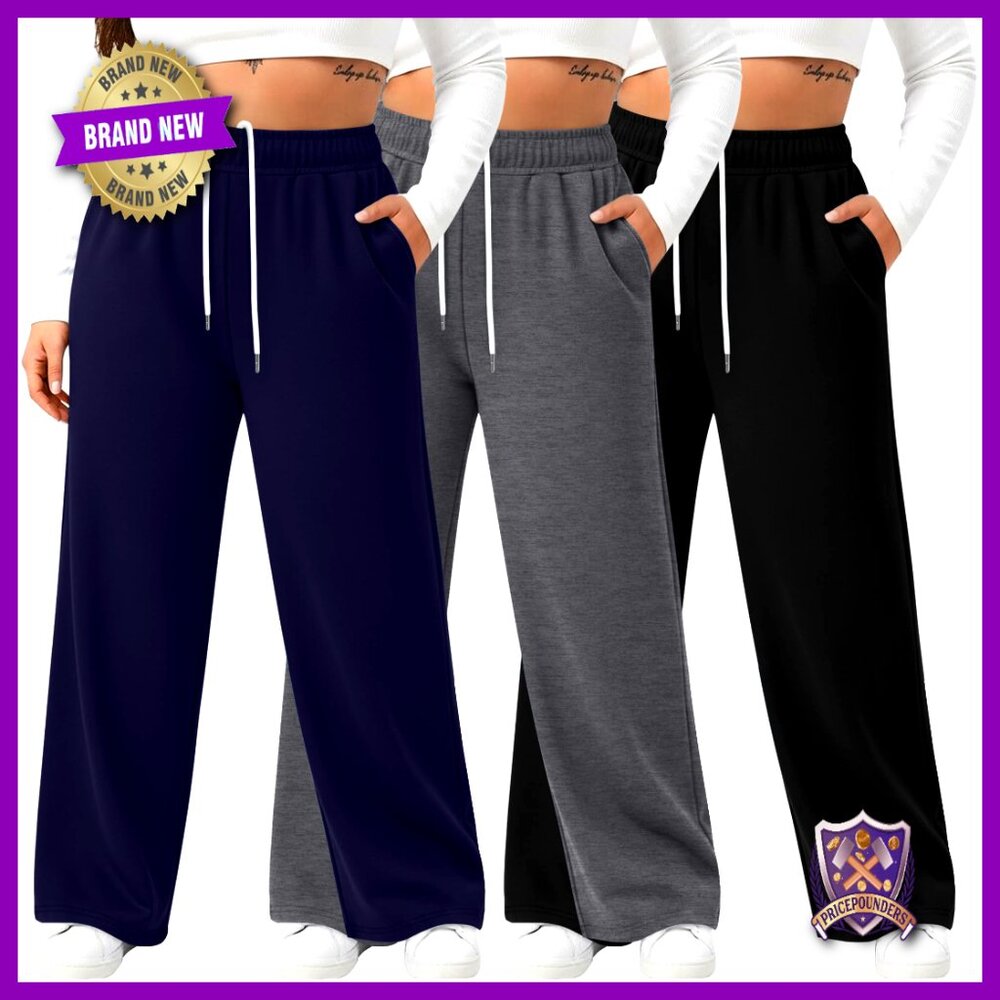 Plus Size Wide Leg Yoga Pants High Waist Lounge Sweatpants 3 Pack